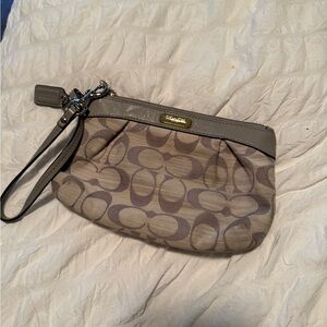 Coach Gray Clutch with Signature Monogram and Wrist Strap